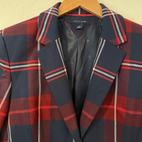 ~ Tommy Hilfiger Sz 6 Plaid Blazer Navy Blue Red White Women's Academia Jacket - Picture 2 of 14